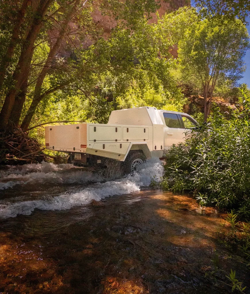 Moonflower shuttle truck crossing Aravaipa Creek
