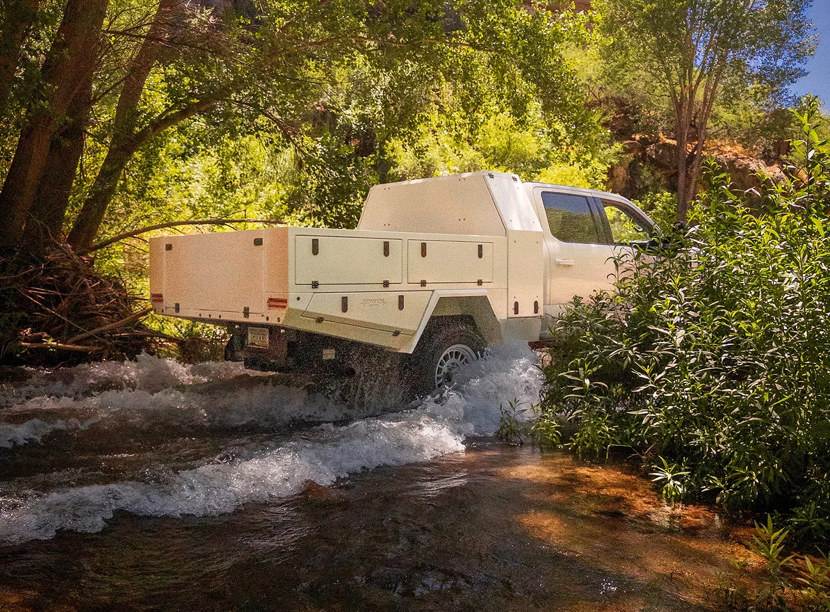 Moonflower shuttle truck crossing Aravaipa Creek