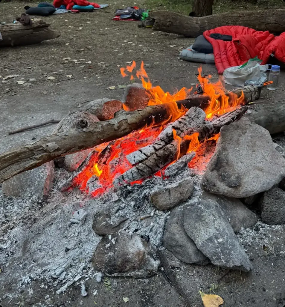Campfire at an overnight camp in Aravaipa Canyon